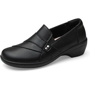 Kordal Women's Black Slip-Ons Lightweight Leather Stylish Casual Loafers Shoes